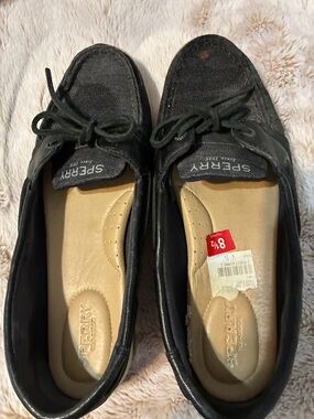 Sperry Black Women's Slip-On Loafers with Lace Accent